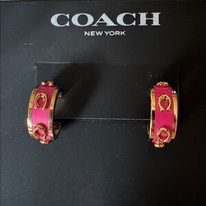 NWT - Coach Gold-Tone Hoop Earrings with Pink Enamel Accents